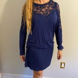 Alberta Ferretti for Macy’s blue Impulse lace long sleeve tunic dress